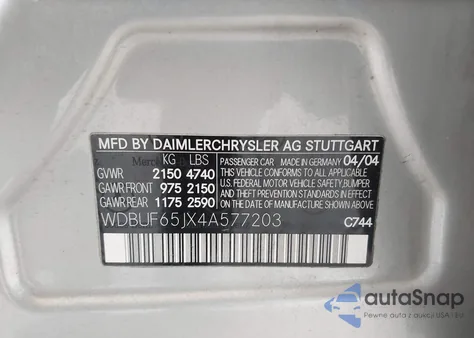 2004 Mercedes-Benz E 320 z USA, uszkodzony, nr VIN WDBUF65JX4A577203